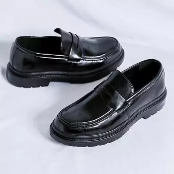 New Fashion Casual Leather Men Party and Wedding Casual Loafers Italian Dress Business Derby Shoes Antiskid Comfy Outdoor Shoes 38 чёрный