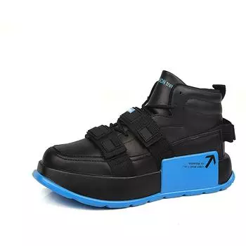 New Fashion Leather Platform Shoes Men Hook and Loop Design Men High Top Sneakers Comfort Height Increasing Men Casual Sneakers 39 белый