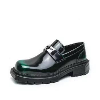 New Fashionable And Retro Patent Leather Men s Loafers Thick-Soled Metal Buckle Walking Shoe Comfortable Soft-Soled Office Shoes 38 зелёный