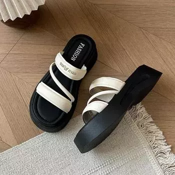 New fashionable thick-soled height-increasing cool slippers for women s summer wear casual slippers for women s beach shoes 35