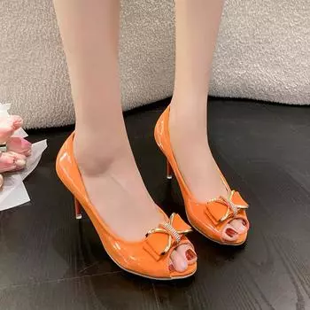 New fish mouth sandals stiletto high heels women s European and American fashion foreign trade large size bow women s high heels sandals 35 чёрный