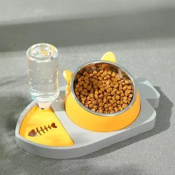 New Fish-shaped Three-in-one Feeding Water Dispenser Non-wet Mouth Automatic Water Refill Cat Bowl Dog Basin Water Dispenser Dog Bowl 33*18*16cm