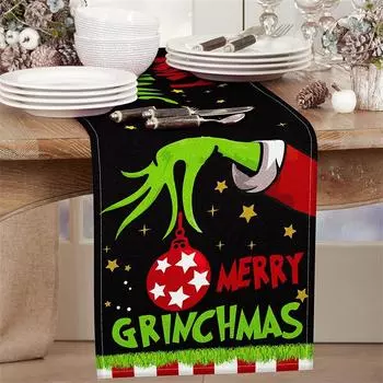 New Fit for Grinch Christmas Table Runner Merry Xmas Tablecloth Christmas Decoration