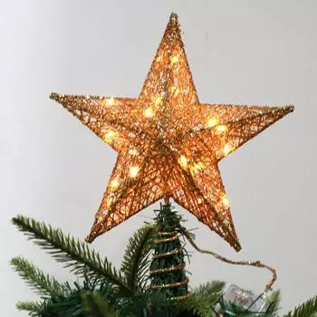 New Five-pointed Star LED Christmas Tree Top with Lights Glitter Lighting Props Xmas Decoration Iron Lighted Tree Topper серебряный