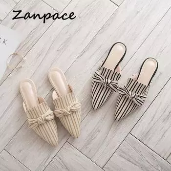 New Flat Women s Slippers 2024 Summer Sandals Fashion Striped Slides Butterfly Indoor Women Flip Flops Plus Size 40 Shoes Women 5 бежевый
