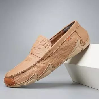 New foreign trade large size first layer cowhide men s Doudou shoes 38 чёрный