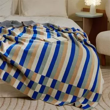 New Four Seasons Nordic Class a Cotton Bedroom Office Area Knitted Geometric Striped Pattern Blanket 130x160CM