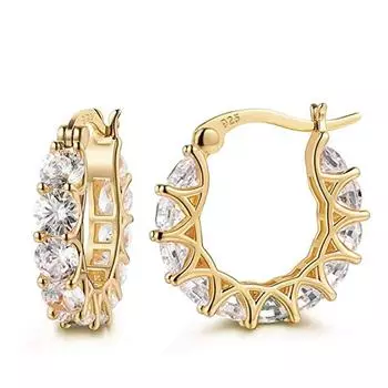 New French full zircon lace earrings U-shaped earrings, fashion ins style earrings for women 14k золотой