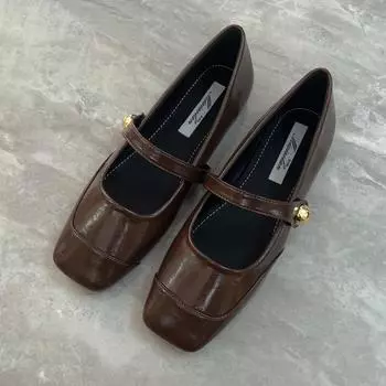 New French single shoes women s spring flat Mary Jane women s shoes square head small fragrant fairy shoes 35 чёрный