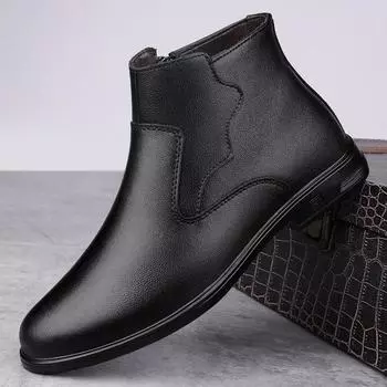 New Genuine Leather Boots for Men Square Toe Chelsea Boots Stylish Male Ankle Cowboy Boots Versatile Casual Retro High Top Shoes 37
