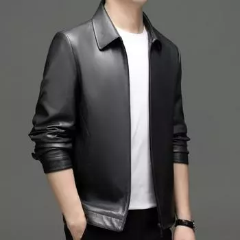 New Genuine Leather Jacket Men s Short Lapel Leather Jacket Sheepskin Casual Slim Autumn and Winter Plush Jacket 170