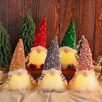 New Glowing Gnome Christmas Doll Sled Elf Ski Gnome with Led Light Christmas Decorations for Home Xmas Navidad New Year Gifts