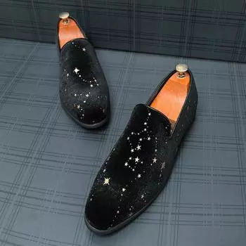 New Golden Star Men s Casual Suede Leather Loafers Comfy Light Dress Shoes Party Shoes Office ShoesFashion Luxury Wedding Shoes 38 чёрный