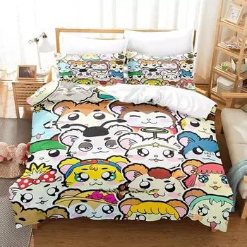 New Hamtaro Bedding Set Single Twin Full Queen King Size Bed Set Adult Kid Bedroom Duvet cover Sets 3D Print Anime Bed Sheet set US Queen 228x228cm