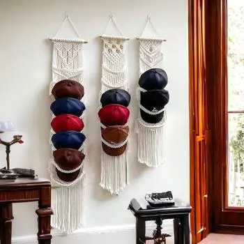 New Hand-woven Tapestry Cap Storage Wall-mounted Hat Rack Bohemian Style Home Decoration 30x20x5cm белый