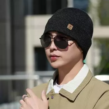 New Hat Men S Season Outdoor Cycling Warm And Cold-Proof Pullover Hat Versatile Knitted Hat Plush Wool Cold Hat average size тёмно-синий
