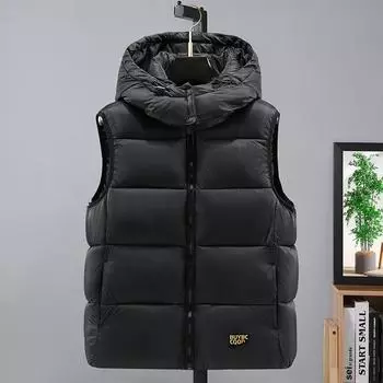 New high-end black and gold tooling cotton vest men s and women s outer vest removable hat casual handsome vest M чёрный