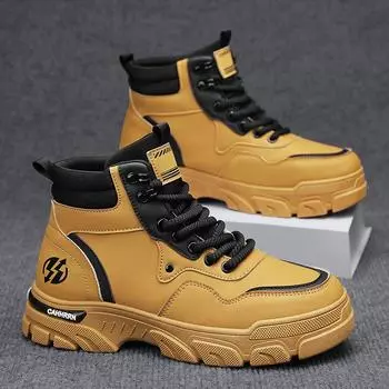 new High Top Boots Men s Leather Shoes Fashion Motorcycle Ankle Boots for Men Boots Man Shoes Lace-Up men shoes for men Unisex 39 чёрный