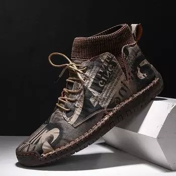 New High-top Men Casual Shoes Leather Casual Sneakers Plus Cashmere Warm Leather Casual Shoes Large Size Wild Tide 6.5