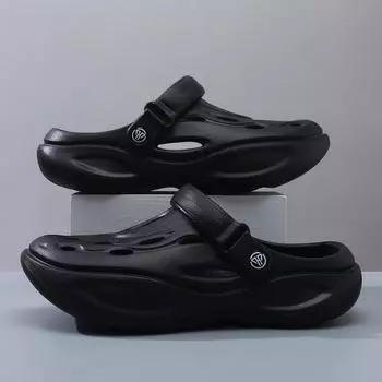New hole shoes men s platform summer wear fashionable wear-resistant men s outdoor bag head drag 40-41 чёрный