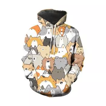 New Hooded Pullover Tide Models Hooded Sweatshirt Spring and Autumn Fashion Men and Women Models 3D Hoodie Cartoon Printing Sweatshirt S