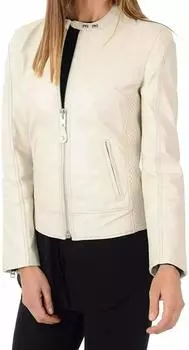 New HOT Women Stylish Jacket Off White Leather Lambskin Handmade Casual Motorcycle Soft S покинуть белый