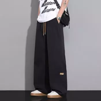 New Ice-sensing Straight-leg Pants for Men s Summer Thin Ice Silk Draping Versatile Wide-leg Casual Pants M