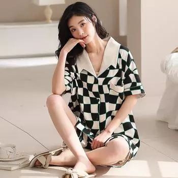 New Ice Silk Pajamas for Women, Summer Thin, Casual Home Pajamas for Women, Two-piece Set That Can Be Worn Outside M