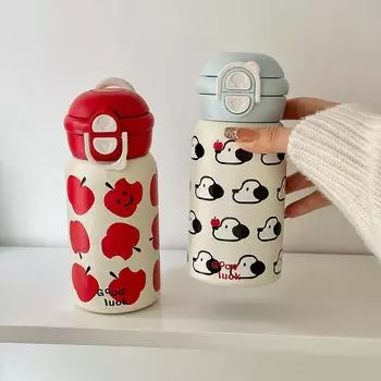 New Ins Wind High Appearance Level Double Drink Thermos Cup Girls Large Capacity Stainless Steel Water Cup Cute Little Black Cat Cup 500ml
