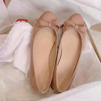 New invisible inner height increase sweet bow flat shoes soft leather version shallow mouth small single shoes 35