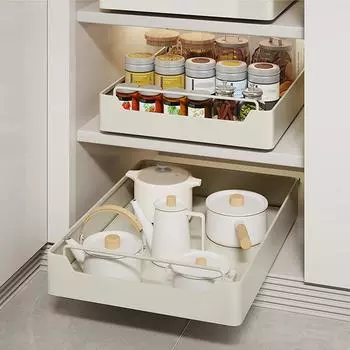 New Kitchen Storage Rack With Slide Rails Pull-out Kitchen Drawer Type Storage Tray Spice Box Storage Rack Cabinets Organizer