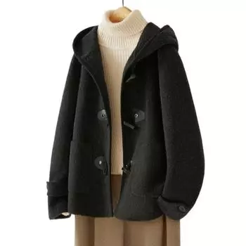 New Korean Style Loose Slim and Age-reducing Versatile Hooded Coat Woolen Coat for Women S чёрный