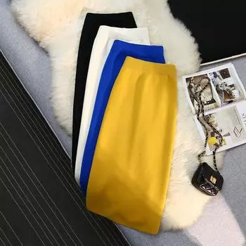 New Korean Style Winter Style Versatile Slim Fit Knitted Wool Skirt Mid-length One-step Skirt for Women S