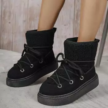 New Lace-Up Thicked Plush Snow Boots Women Faux Fur Non-Slip Winter Ankle Boots Woman Thick Bottom Keep Warm Cotton-Padded Boots 36 бежевый