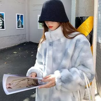 New lamb plush imitation fur jacket women s tide autumn and winter plush thickened loose furry stand-up collar sweater S recommends 85-52.5 kg