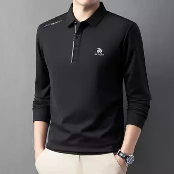 New Lapel Men s Polo Shirt Casual Long-sleeved T-shirt Autumn Young Seamless Bottoming Shirt Solid Color Dad Dress. M