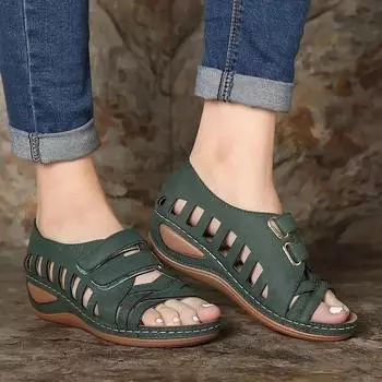 New large size slope heel fish mouth sandals women s hollow Velcro outer hole shoes women s shoe batch 35 белый