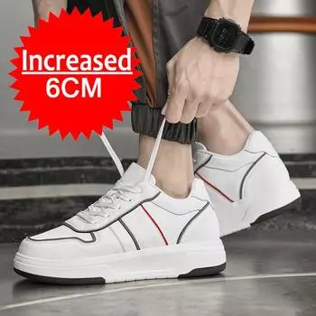 New Leathe Height Increasing Shoes for Men s 6CM Invisible Elevator Sneakers Fashion White Tennis Sport Formal Shoes Big Size 45 37 белый