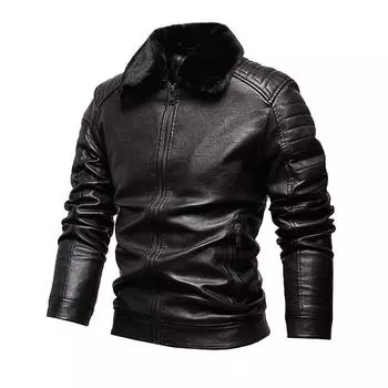 New Leather Men s Fur Integrated Pu Leather Jacket Motorcycle Lapel Men s Velvet Padded Leather Korean Slim L
