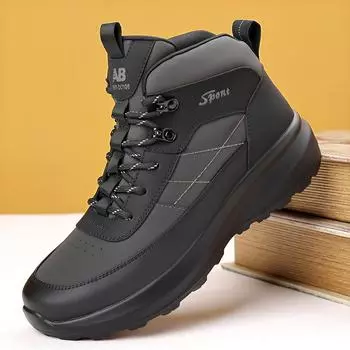 New Leather Sneakers Comfortable Men s Basic Boots Outdoor Male Hiking Shoes Treking Footwear Luxury Brand Winter Snow Boots 38 черный серый