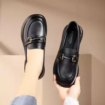 New loafers spring and autumn women s single shoes work work black leather shoes flat comfortable soft sole middle-aged and elderly mother shoes 35 чёрный