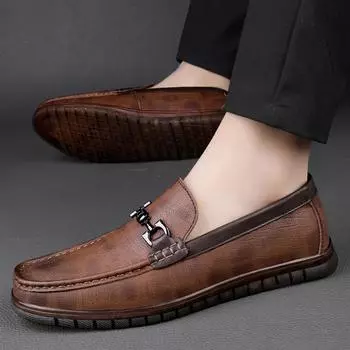 New Loafers Summer Comfy Genuine Leather Mens Shoes Lightweight Slip On Driving Shoes for Men Casual Shoes Business Mocassins 37 чёрный