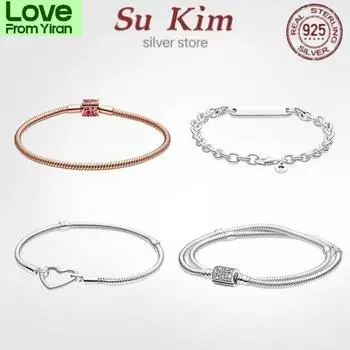 New Love Fit Original Pan 100 %925 Sterling Silver Beaded Bracelet For Women Fit Original Diy Charm Jewelry 17cm