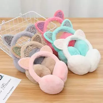 Новые милые зимние теплые кошачьи ушки теплые блестящие плюшевые наушники для женщин игривые наушники для девочек защита от холода теплые горячие
