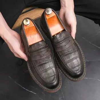 New Luxury Leather Men s Dress Shoes High Quality Casual Designer Formal Shoes Business Men Loafers Mocassins Wedding Shoes 2024 38 чёрный