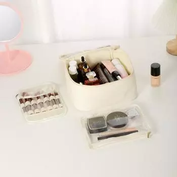 New Makeup Bag Partition Multilayer Large Capacity Waterproof Makeup Box Makeup Master And Makeup Box PU Bag 25x20x13cm белый