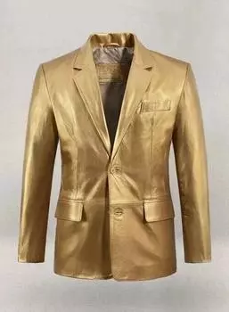 New Men Blazer Golden Handmade Genuine Leather Lambskin Formal Stylish Soft Fit S золотистый