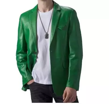 New Men Blazer Green Two Button Handmade Genuine Leather Lambskin Formal Stylish S зелёный