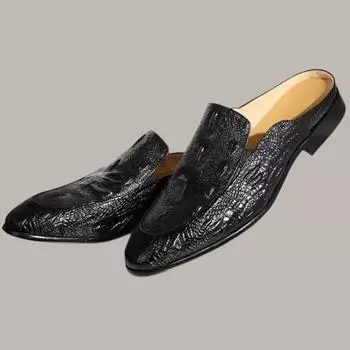 New Men Formal Slippers Pu Leather Brown Black Round Toe Solid Spring Autumn Handmade Business Men Shoes Size 38-46 38 чёрный