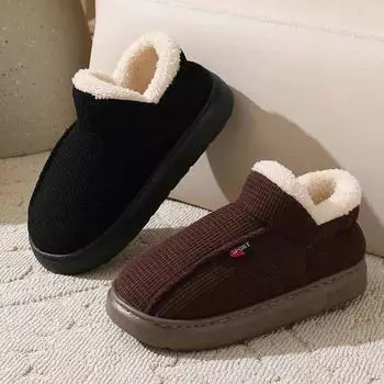 NEW Men Plush Fur Slippers Winter Warm Outdoor Fluffy Soft Cotton Men Boots Indoor Home Fashion Fur Cozy Furry Men Flat Shoes 36-37(Suit 35-36) чёрный
